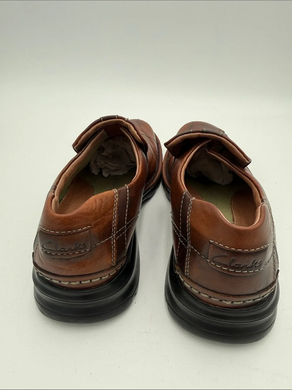 Clarks Men's Chestnut Brown Leather Slip-On 10M casual office comfort retro Y2K